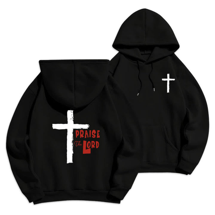Christianartworkshop Felpa con cappuccio foderata in pile con croce a pennello "Praise The Lord" - Nero - 2XL - image 6