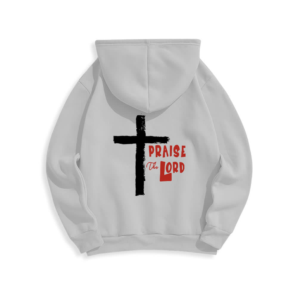 Christianartworkshop Felpa con cappuccio foderata in pile con croce a pennello "Praise The Lord" - image 10