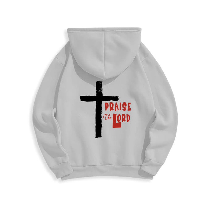 Christianartworkshop Felpa con cappuccio foderata in pile con croce a pennello "Praise The Lord" - image 10