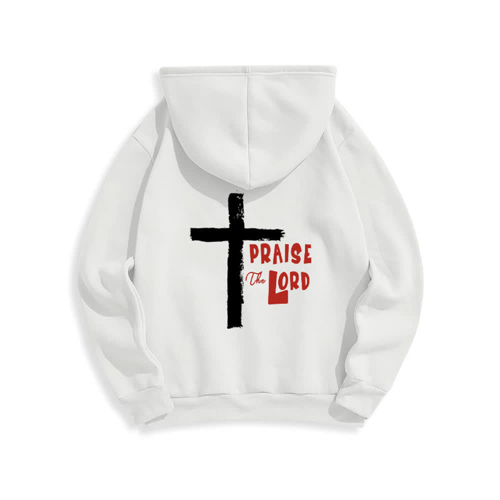 Christianartworkshop Felpa con cappuccio foderata in pile con croce a pennello "Praise The Lord" - image 4
