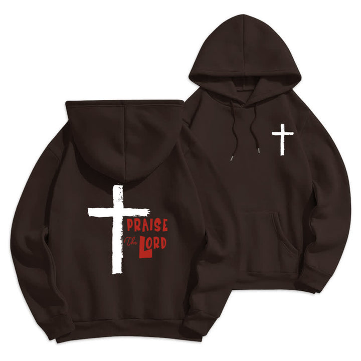 Christianartworkshop Felpa con cappuccio foderata in pile con croce a pennello "Praise The Lord" - Marrone - 2XL - image 12