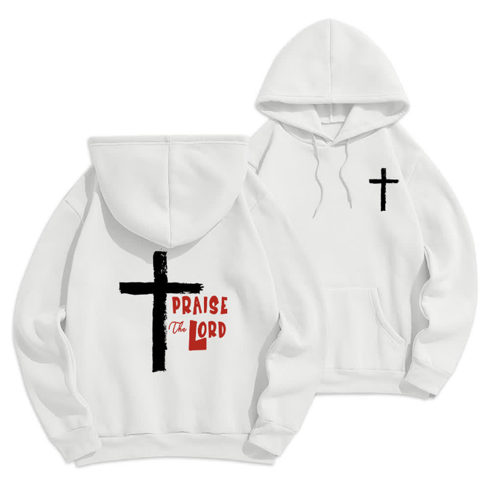 Christianartworkshop Felpa con cappuccio foderata in pile con croce a pennello "Praise The Lord" - Bianco - 2XL - image 3