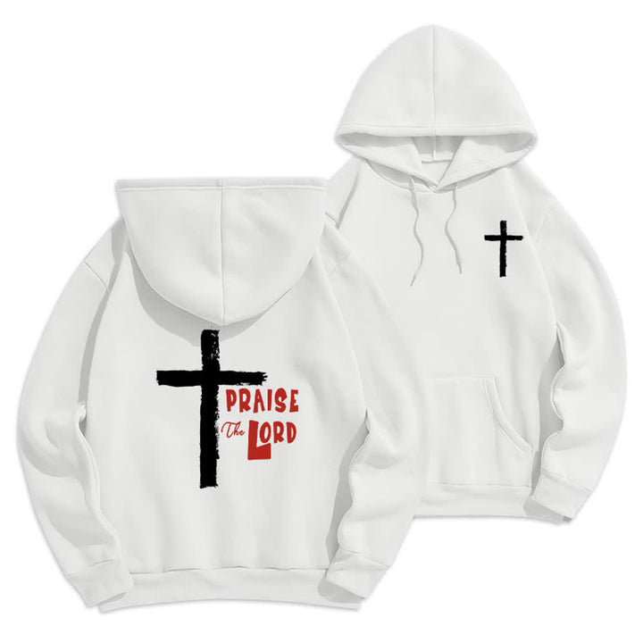 Christianartworkshop Felpa con cappuccio foderata in pile con croce a pennello "Praise The Lord" - Bianco - 2XL - image 3