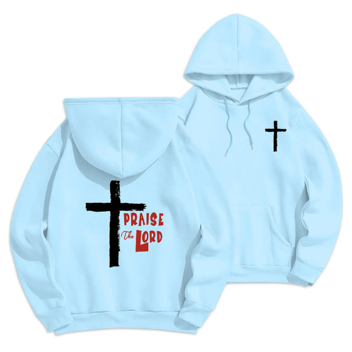Christianartworkshop Felpa con cappuccio foderata in pile con croce a pennello "Praise The Lord" - Blu - 2XL - image 21