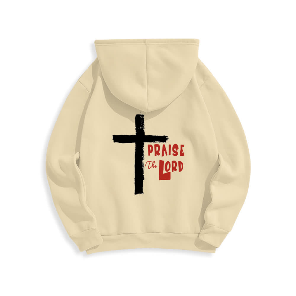 Christianartworkshop Felpa con cappuccio foderata in pile con croce a pennello "Praise The Lord" - image 1