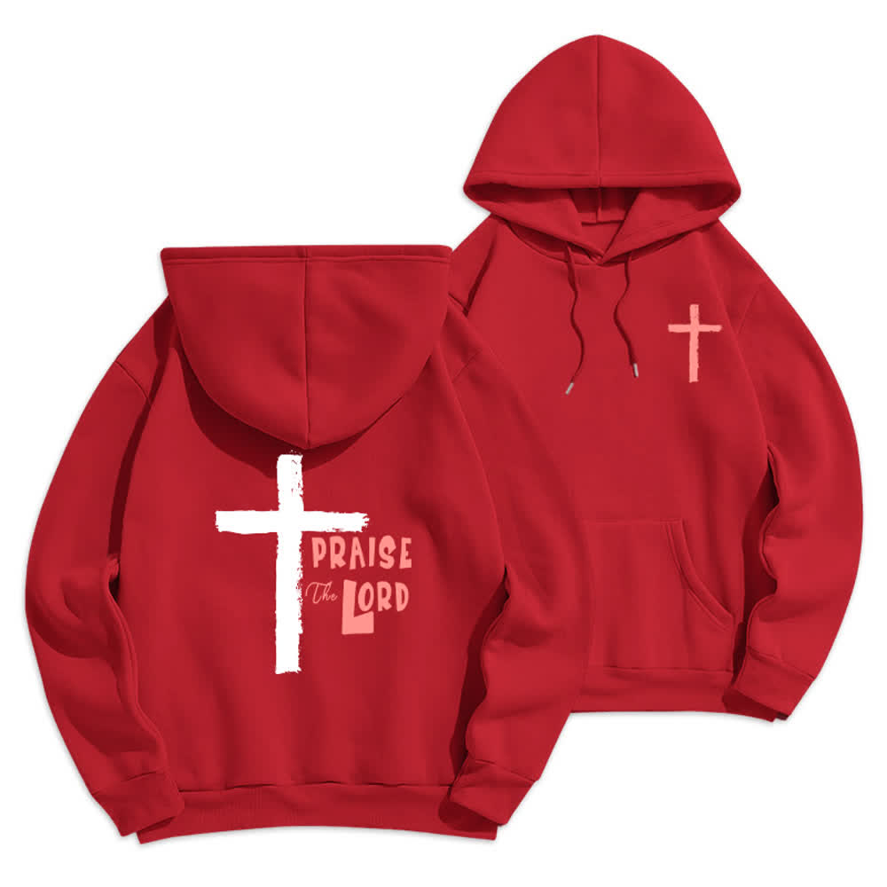 Christianartworkshop Felpa con cappuccio foderata in pile con croce a pennello "Praise The Lord" - Rosso - 2XL - image 18