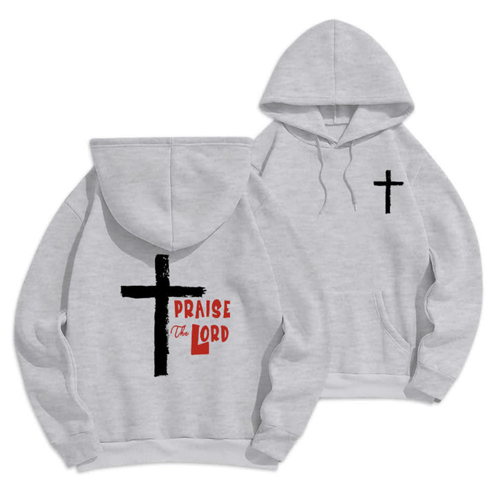 Christianartworkshop Felpa con cappuccio foderata in pile con croce a pennello "Praise The Lord" - Grigio - 2XL - image 9