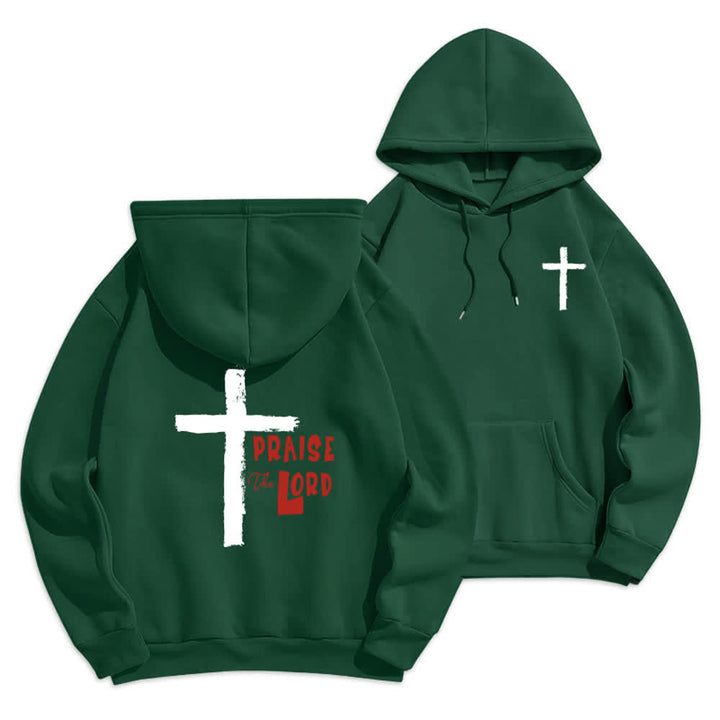 Christianartworkshop Felpa con cappuccio foderata in pile con croce a pennello "Praise The Lord" - Verde - 2XL - image 15