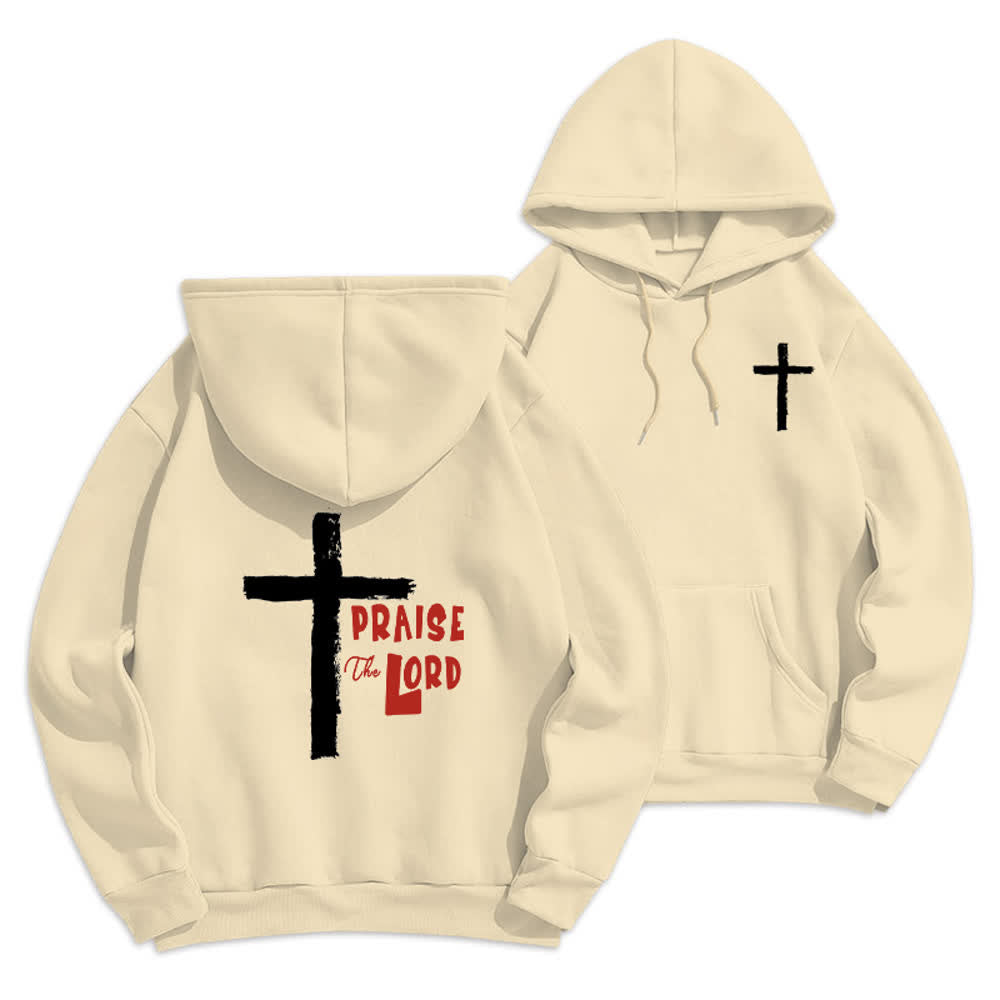 Christianartworkshop Felpa con cappuccio foderata in pile con croce a pennello "Praise The Lord" - Beige - 2XL - image 0