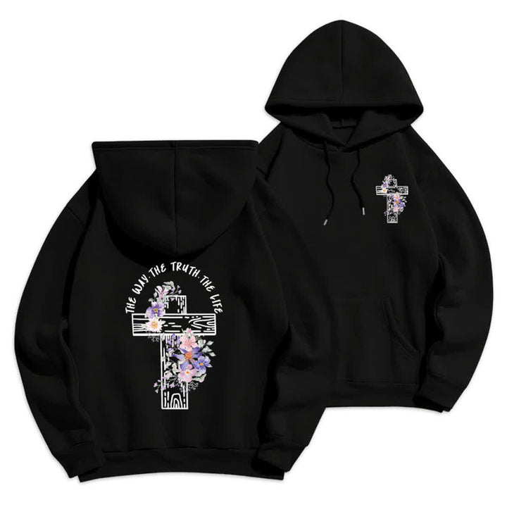 Christianartworkshop La Via La Verità La Vita Felpa con Croce Floreale - Nero - 2XL - image 6