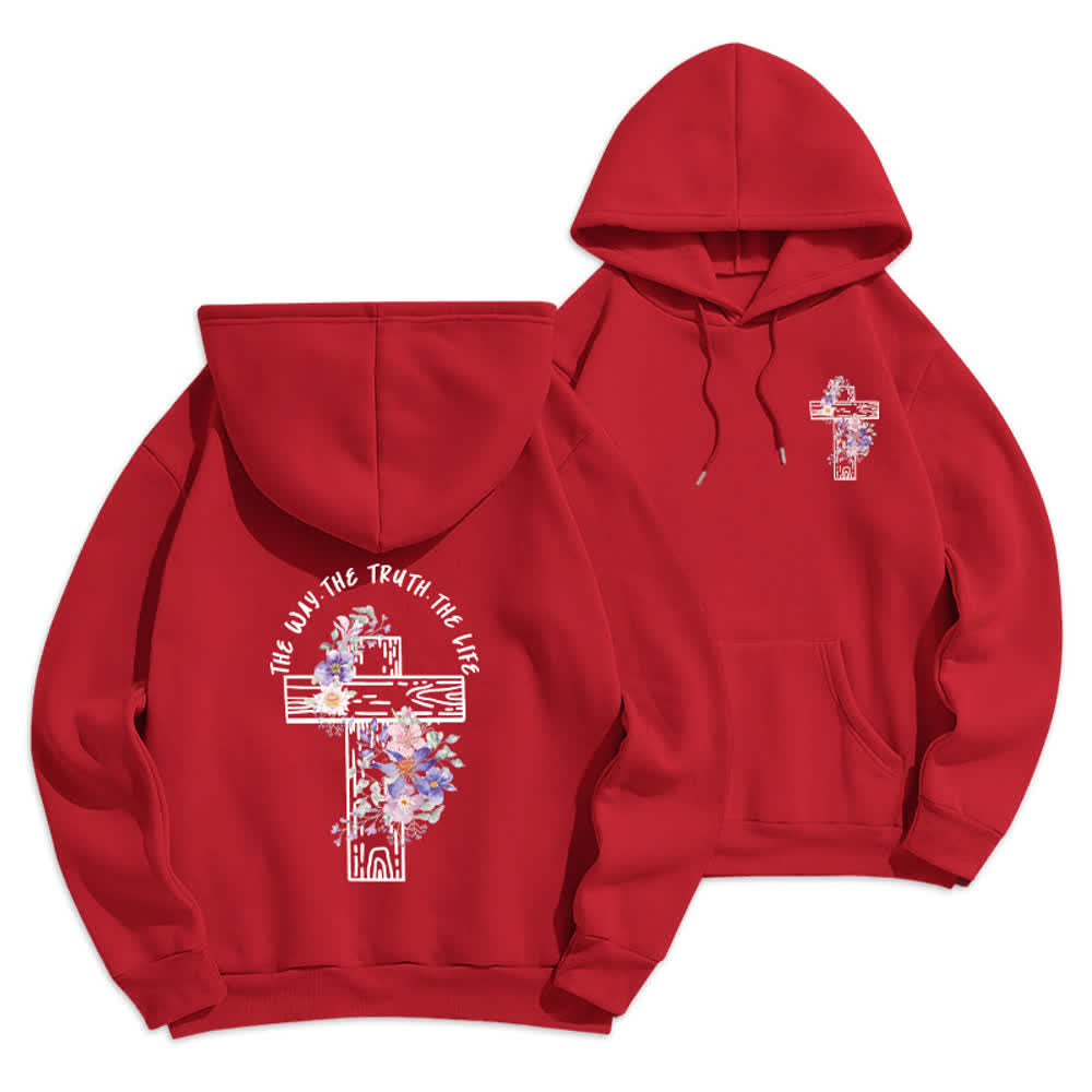 Christianartworkshop La Via La Verità La Vita Felpa con Croce Floreale - Rosso - 2XL - image 18