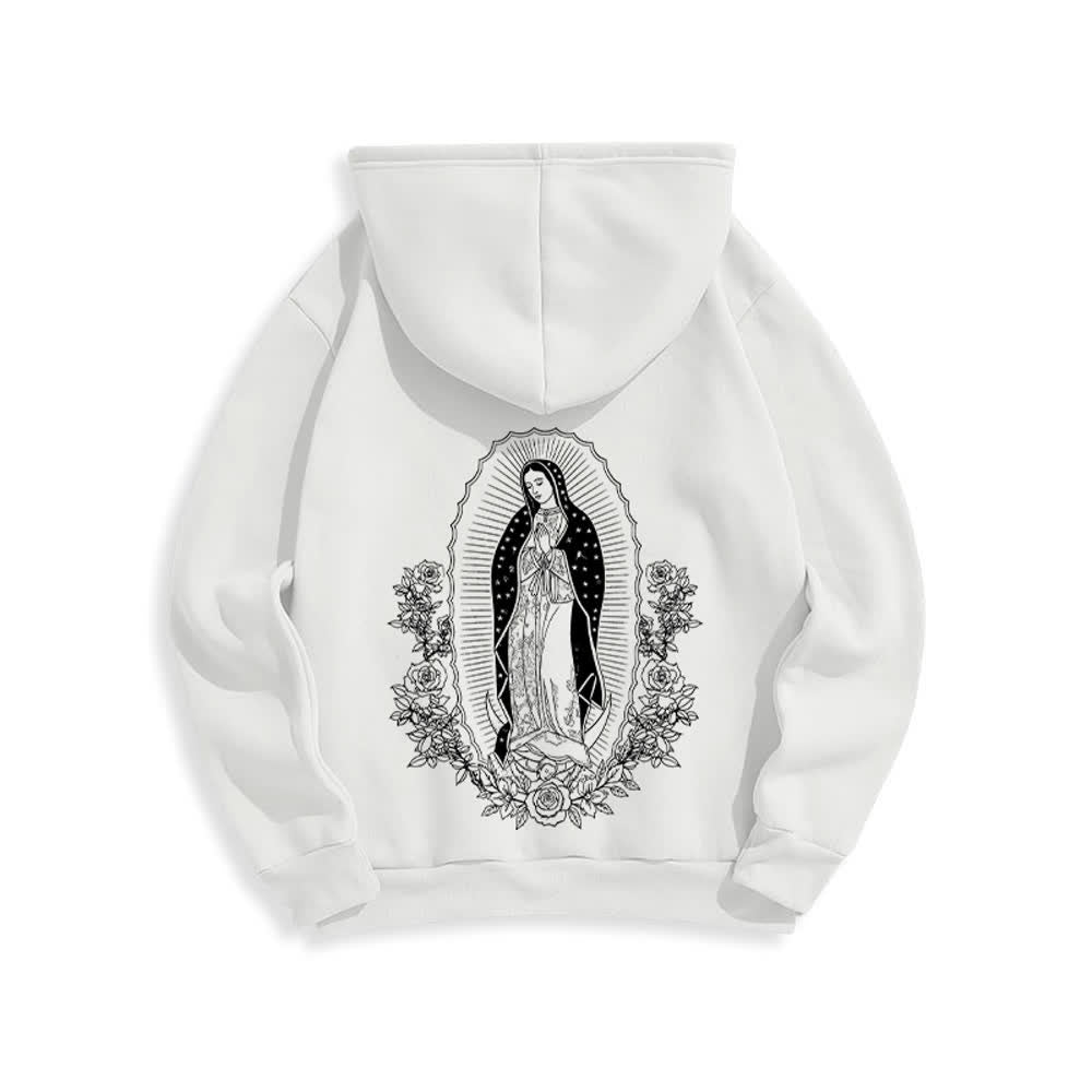Christianartworkshop Felpa con cappuccio streetwear con aureola floreale della Vergine Maria - Bianco - 2XL - image 1