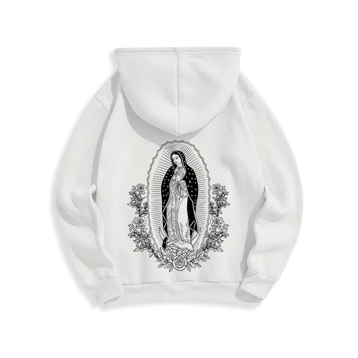 Christianartworkshop Felpa con cappuccio streetwear con aureola floreale della Vergine Maria - Bianco - 2XL - image 1