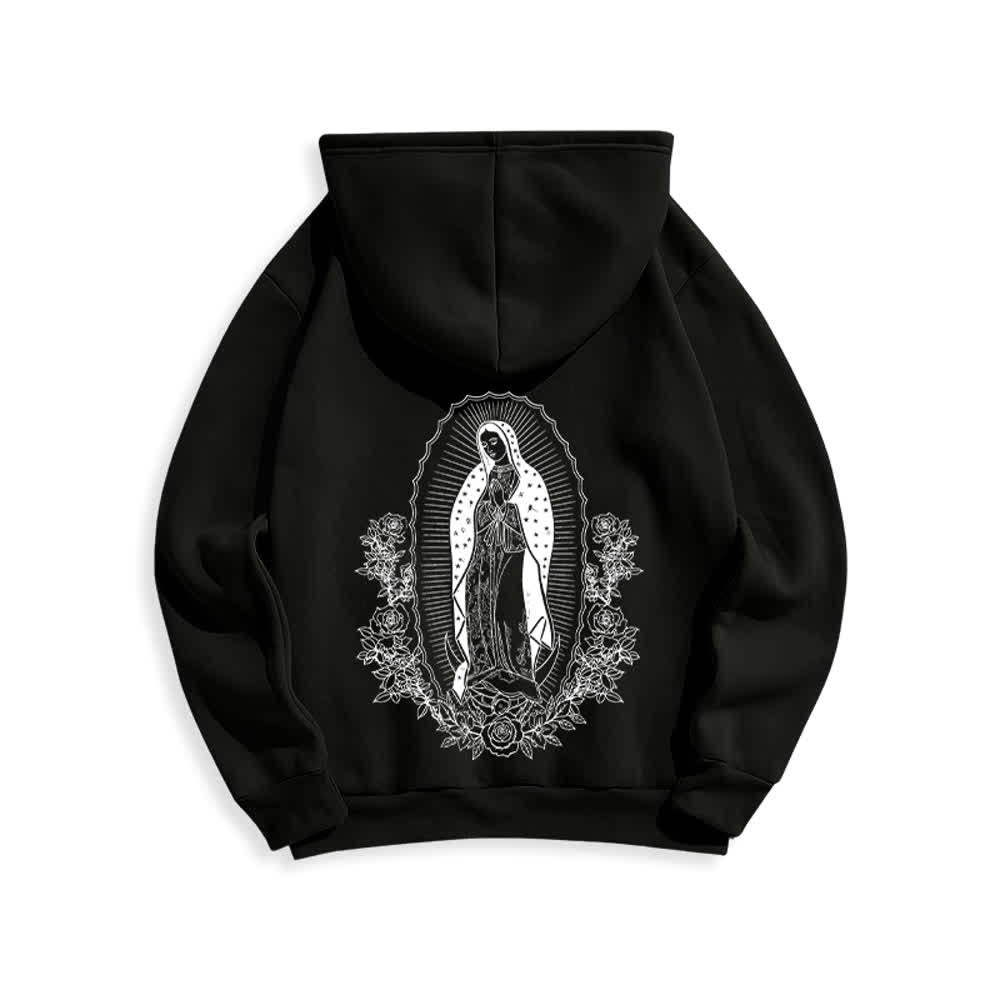 Christianartworkshop Felpa con cappuccio streetwear con aureola floreale della Vergine Maria - Nero - 2XL - image 2
