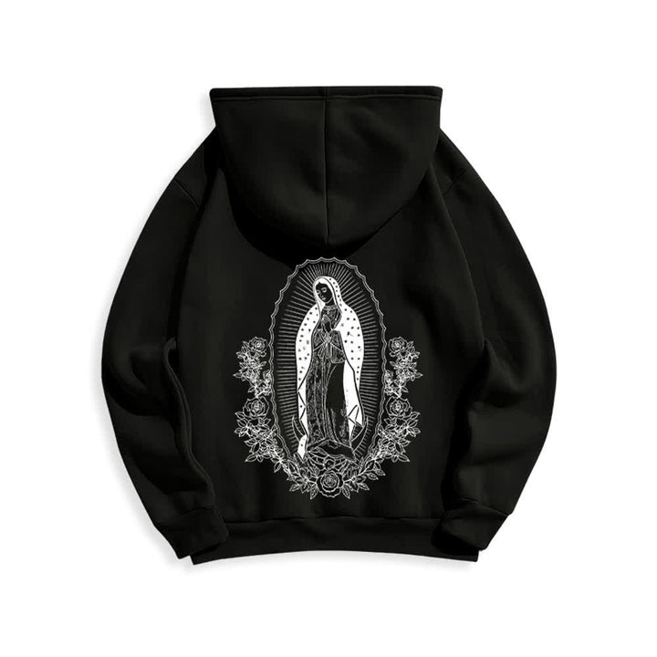 Christianartworkshop Felpa con cappuccio streetwear con aureola floreale della Vergine Maria - Nero - 2XL - image 2