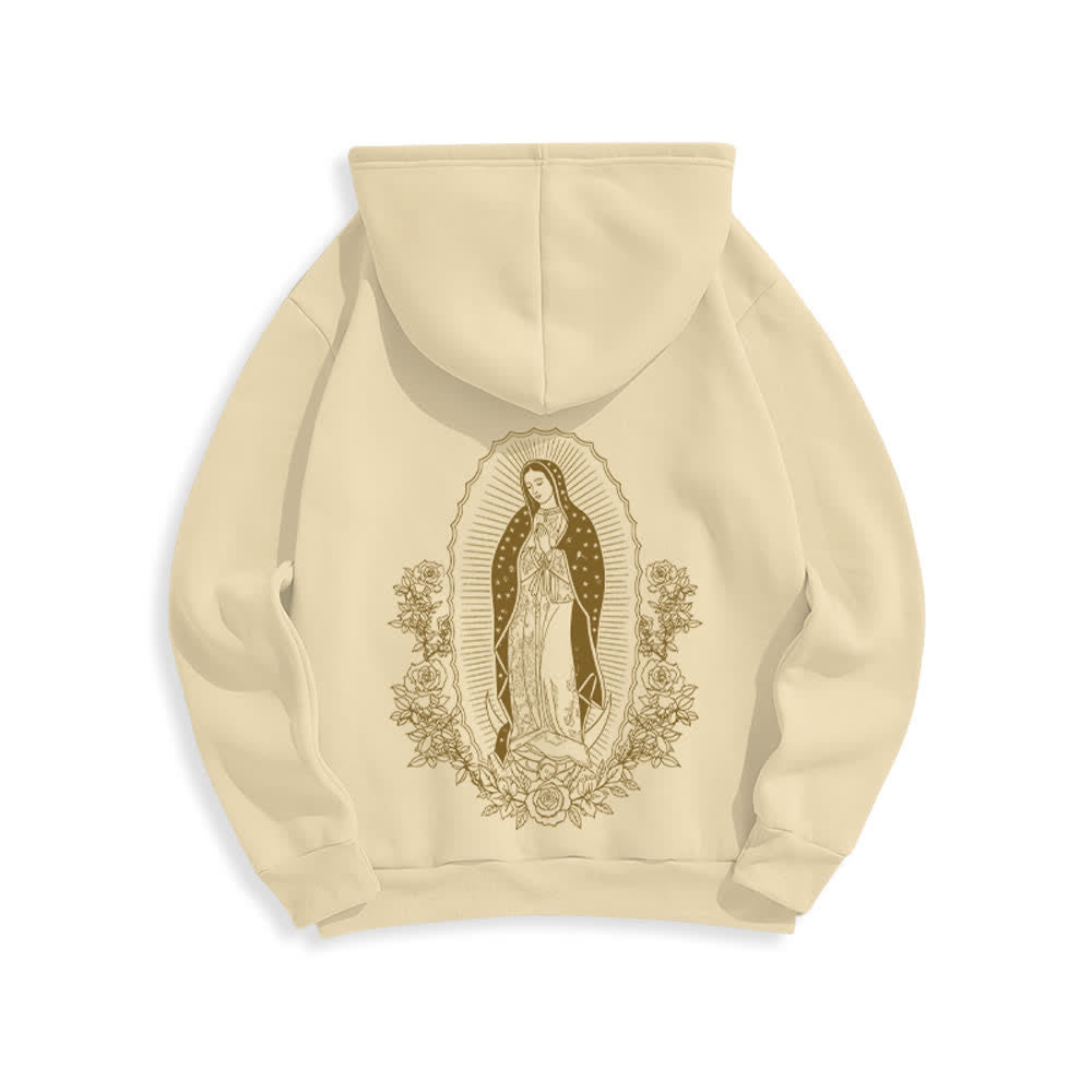 Christianartworkshop Felpa con cappuccio streetwear con aureola floreale della Vergine Maria - Beige - 2XL - image 4