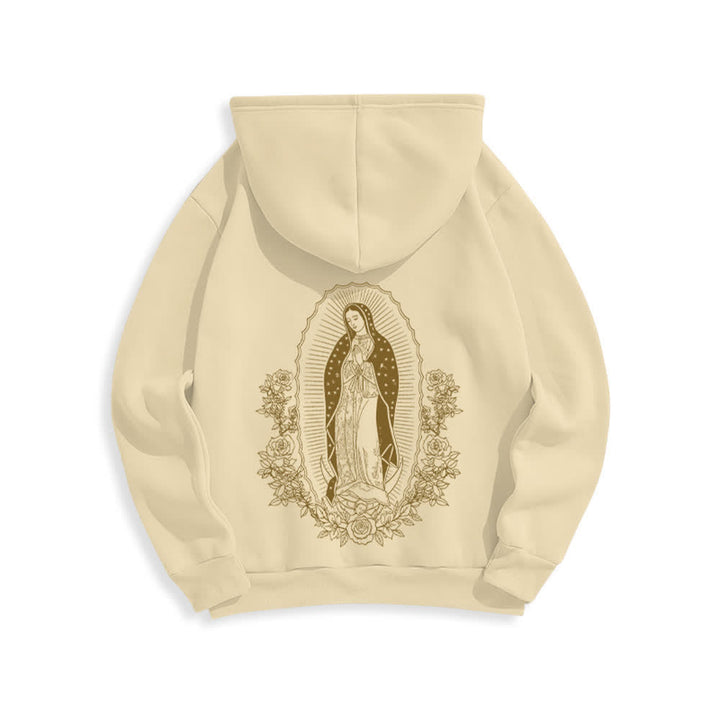 Christianartworkshop Felpa con cappuccio streetwear con aureola floreale della Vergine Maria - Beige - 2XL - image 4