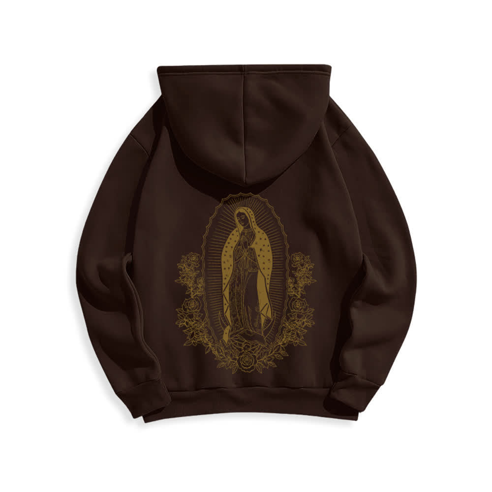 Christianartworkshop Felpa con cappuccio streetwear con aureola floreale della Vergine Maria - Marrone - 2XL - image 6