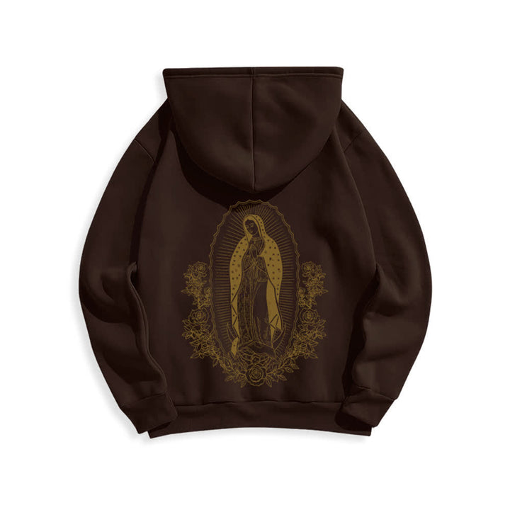 Christianartworkshop Felpa con cappuccio streetwear con aureola floreale della Vergine Maria - Marrone - 2XL - image 6