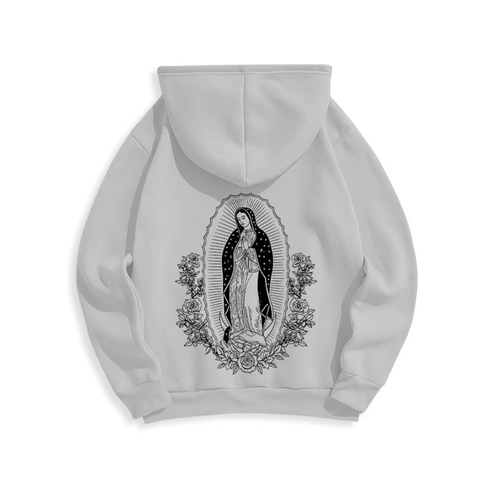 Christianartworkshop Felpa con cappuccio streetwear con aureola floreale della Vergine Maria - Grigio - 2XL - image 3