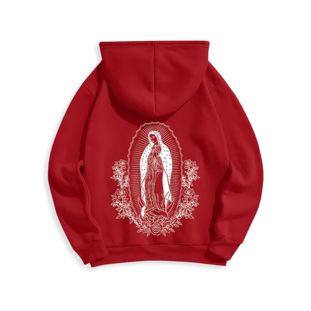 Christianartworkshop Felpa con cappuccio streetwear con aureola floreale della Vergine Maria - Rosso - 2XL - image 5