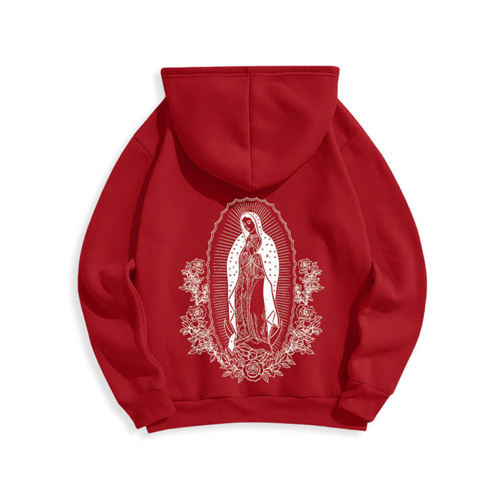 Christianartworkshop Felpa con cappuccio streetwear con aureola floreale della Vergine Maria - Rosso - 2XL - image 5