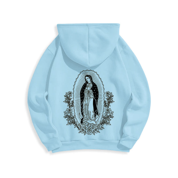 Christianartworkshop Felpa con cappuccio streetwear con aureola floreale della Vergine Maria - Blu - 2XL - image 0