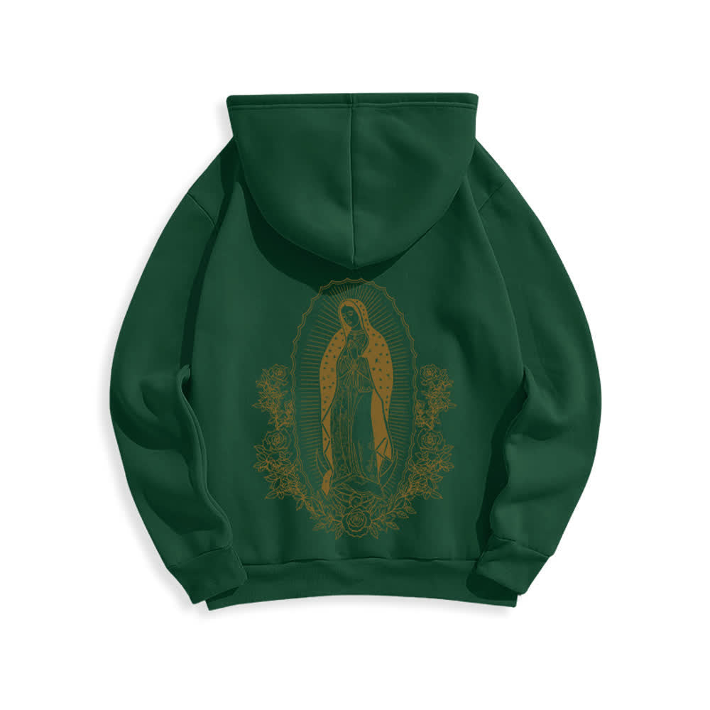 Christianartworkshop Felpa con cappuccio streetwear con aureola floreale della Vergine Maria - Verde - 2XL - image 7