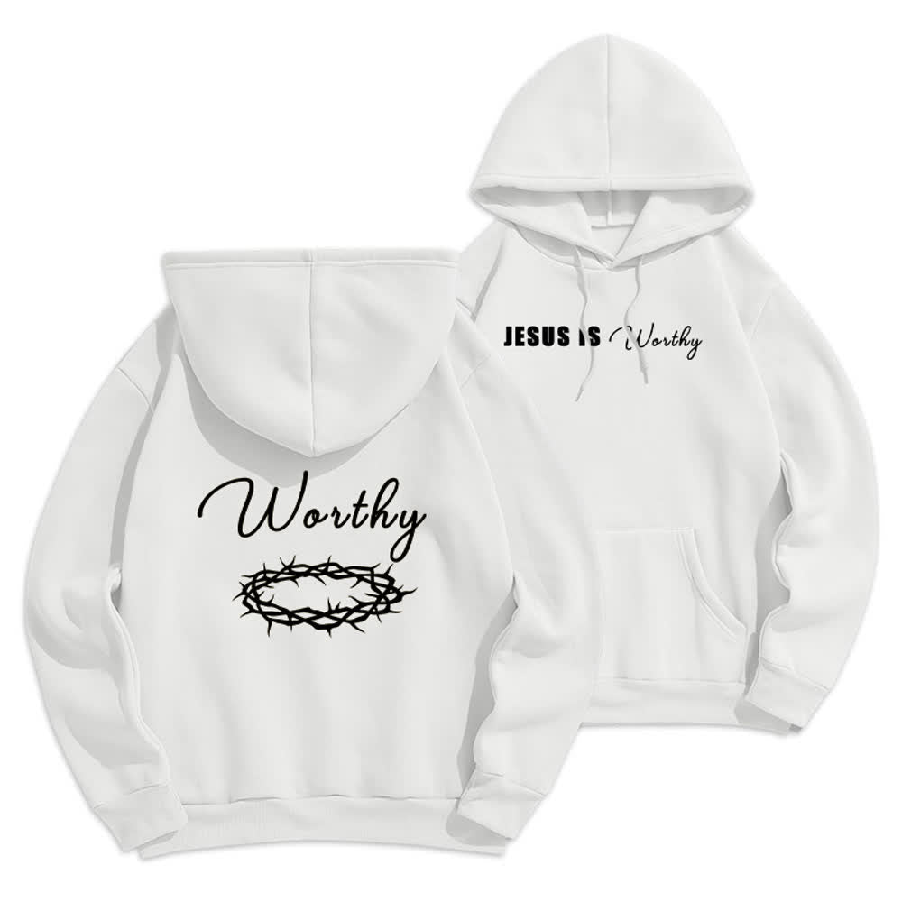 Christianartworkshop Felpa con cappuccio marrone cioccolato con stampa dorata "Jesus Is Worthy" - Bianco - 2XL - image 3