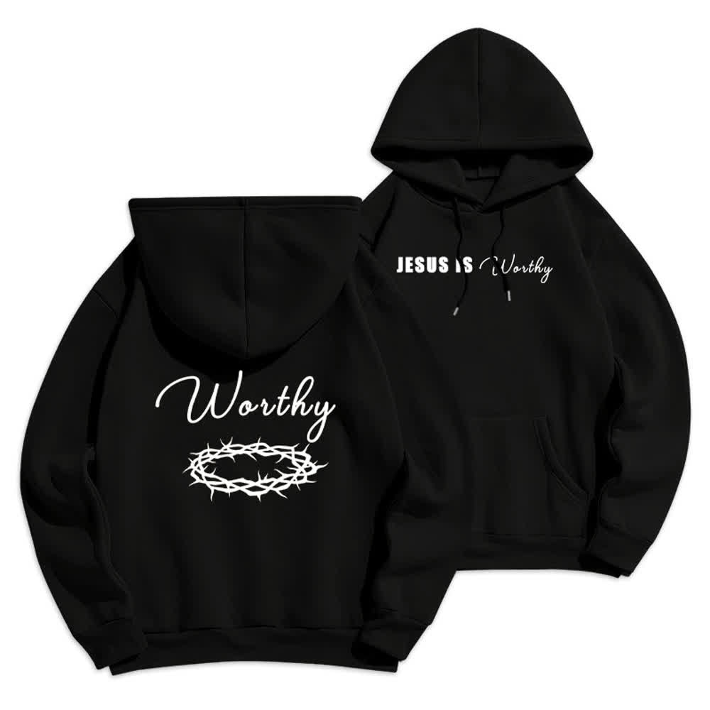 Christianartworkshop Felpa con cappuccio marrone cioccolato con stampa dorata "Jesus Is Worthy" - Nero - 2XL - image 6