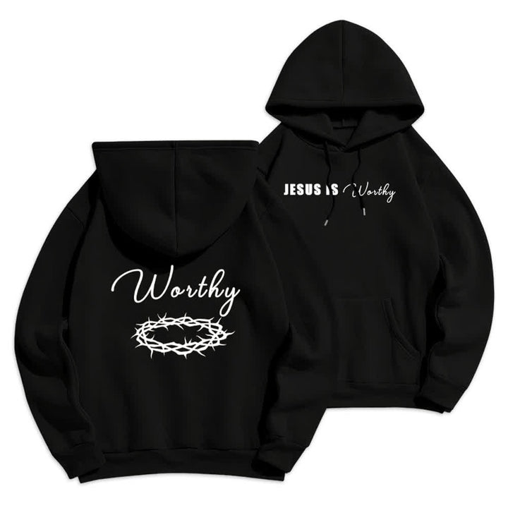 Christianartworkshop Felpa con cappuccio marrone cioccolato con stampa dorata "Jesus Is Worthy" - Nero - 2XL - image 6