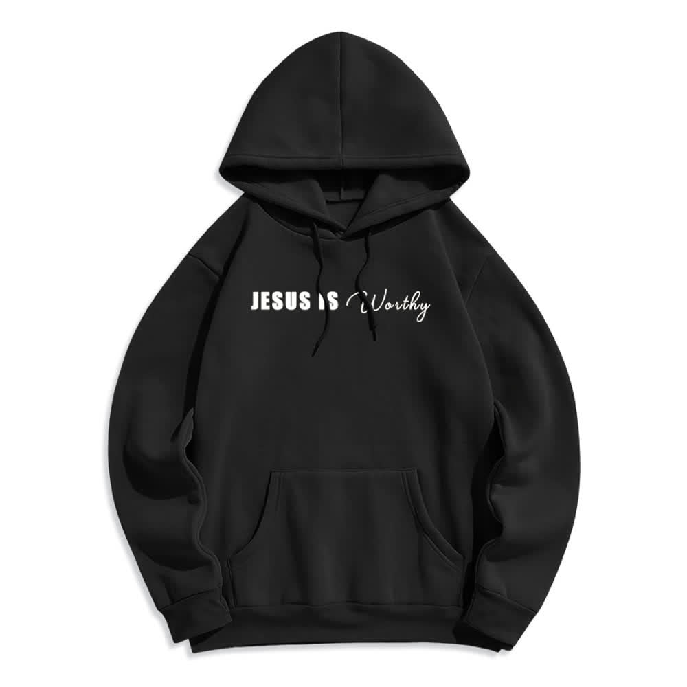 Christianartworkshop Felpa con cappuccio marrone cioccolato con stampa dorata "Jesus Is Worthy" - image 8