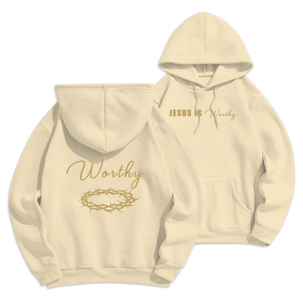 Christianartworkshop Felpa con cappuccio marrone cioccolato con stampa dorata "Jesus Is Worthy" - Beige - 2XL - image 9