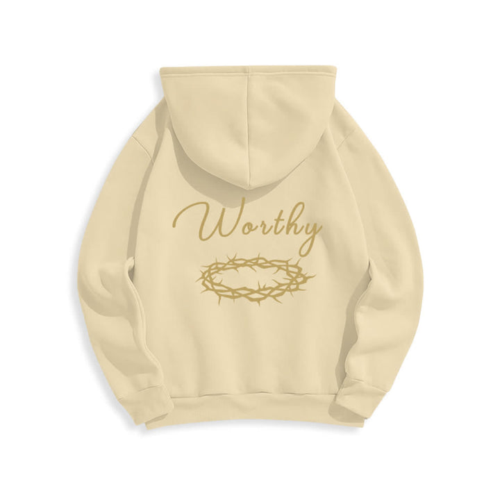 Christianartworkshop Felpa con cappuccio marrone cioccolato con stampa dorata "Jesus Is Worthy" - image 10