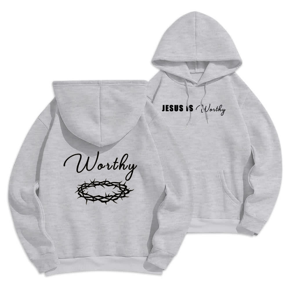 Christianartworkshop Felpa con cappuccio marrone cioccolato con stampa dorata "Jesus Is Worthy" - Grigio - 2XL - image 12