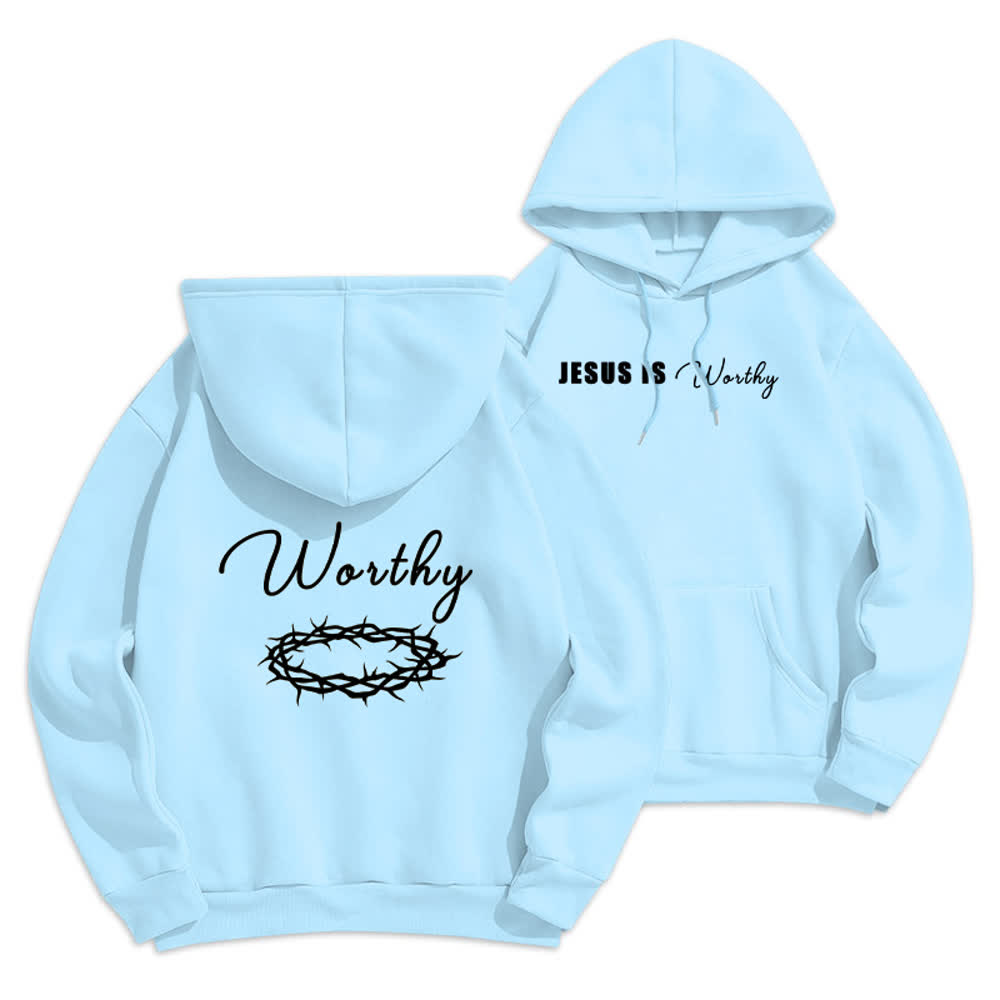 Christianartworkshop Felpa con cappuccio marrone cioccolato con stampa dorata "Jesus Is Worthy" - Blu - 2XL - image 21