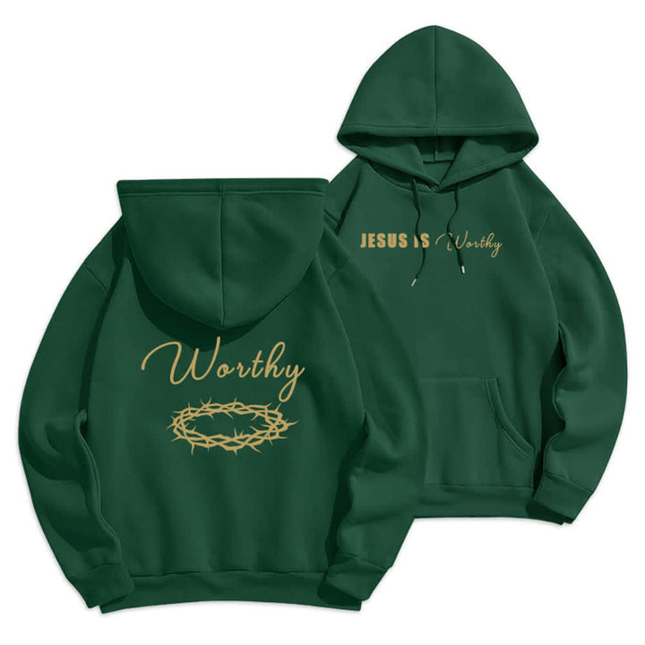 Christianartworkshop Felpa con cappuccio marrone cioccolato con stampa dorata "Jesus Is Worthy" - Verde - 2XL - image 18