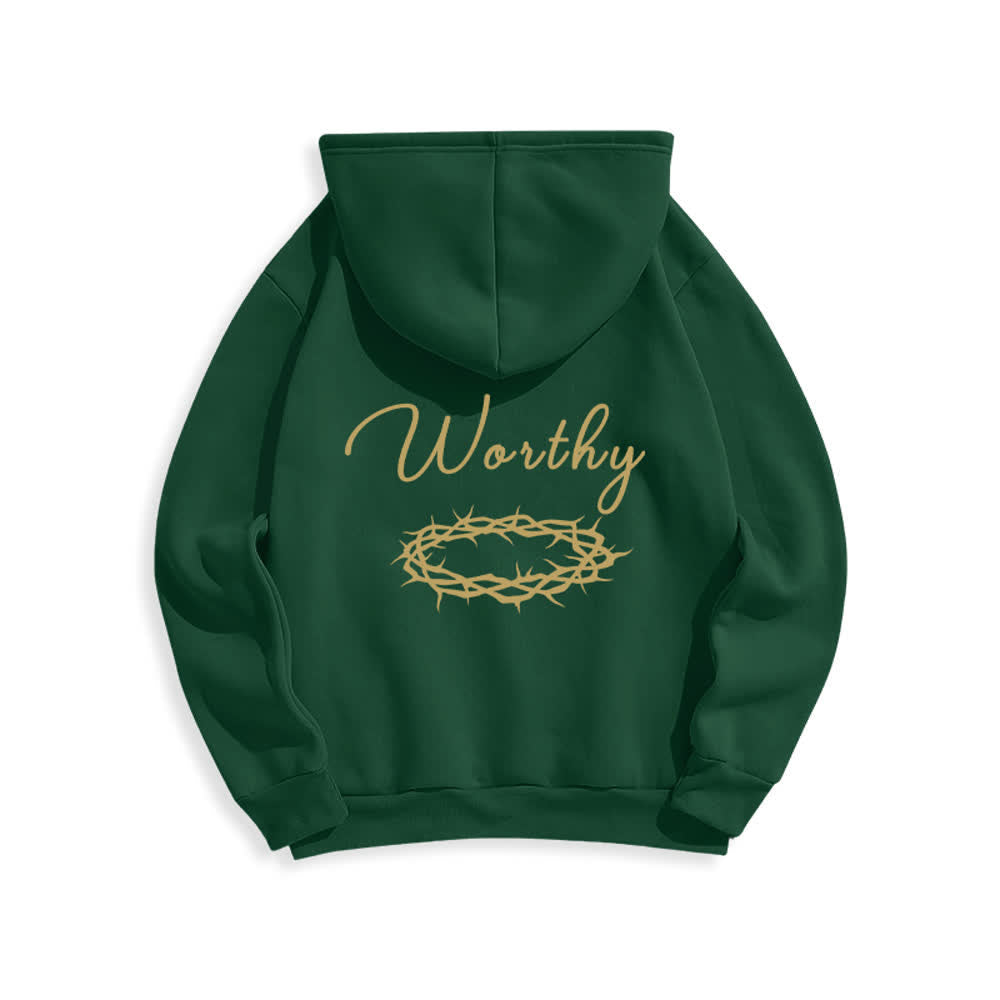 Christianartworkshop Felpa con cappuccio marrone cioccolato con stampa dorata "Jesus Is Worthy" - image 19