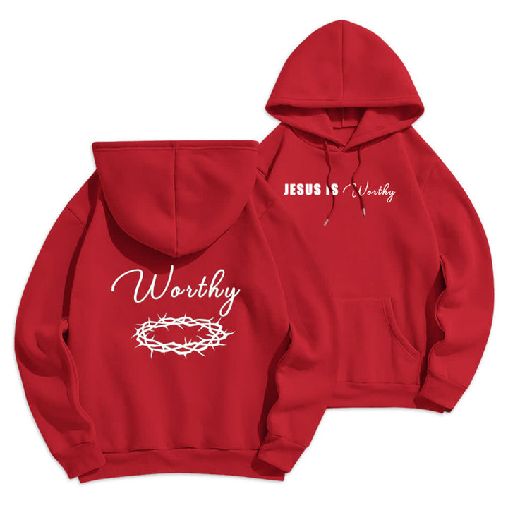 Christianartworkshop Felpa con cappuccio marrone cioccolato con stampa dorata "Jesus Is Worthy" - Rosso - 2XL - image 15