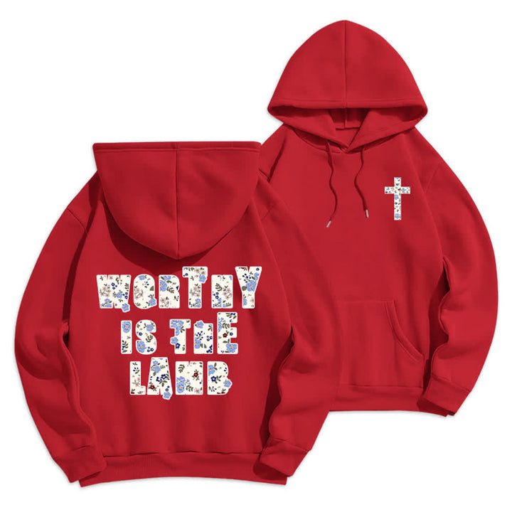 Christianartworkshop Felpa con cappuccio oversize foderata in pile con applicazioni floreali a croce. - Rosso - 2XL - image 6