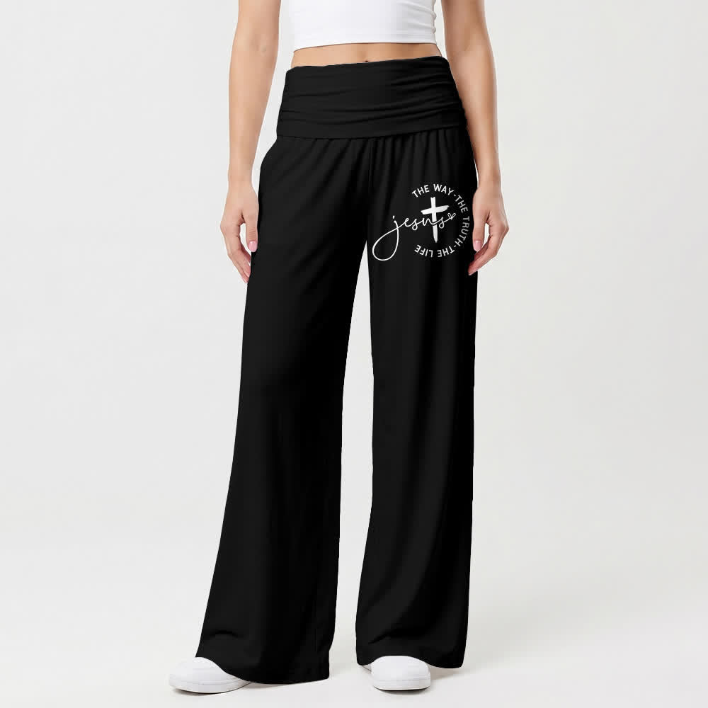 Christianartworkshop Pantaloni da donna a gamba larga con risvolto in vita e croce di Gesù - image 10
