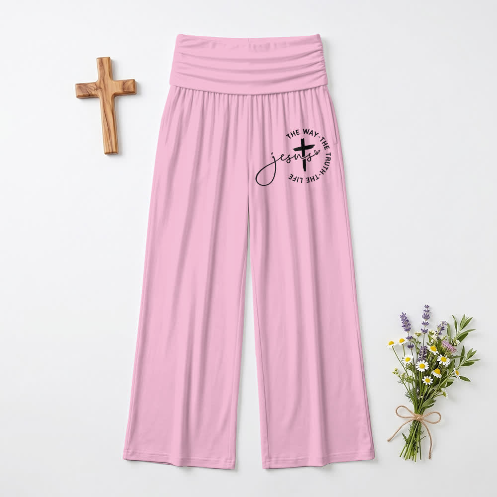 Christianartworkshop Pantaloni da donna a gamba larga con risvolto in vita e croce di Gesù - Rosa - US22,UK/AU26,EU54 - image 3