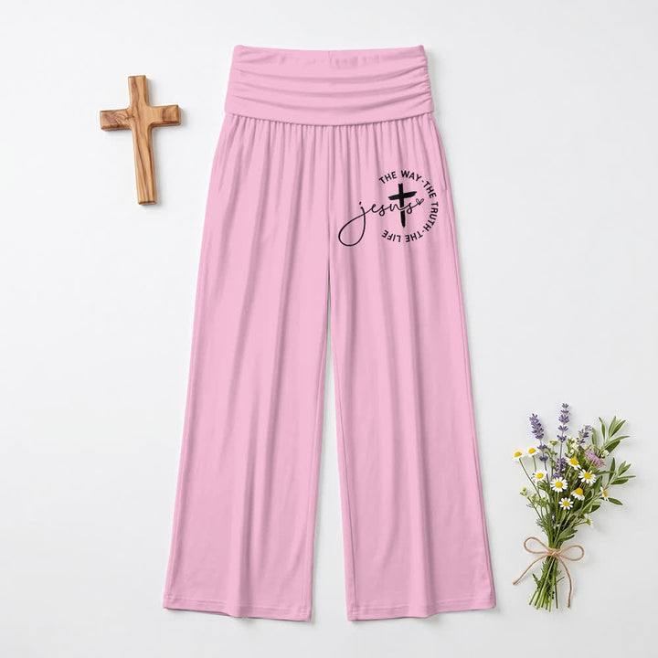Christianartworkshop Pantaloni da donna a gamba larga con risvolto in vita e croce di Gesù - Rosa - US22,UK/AU26,EU54 - image 3