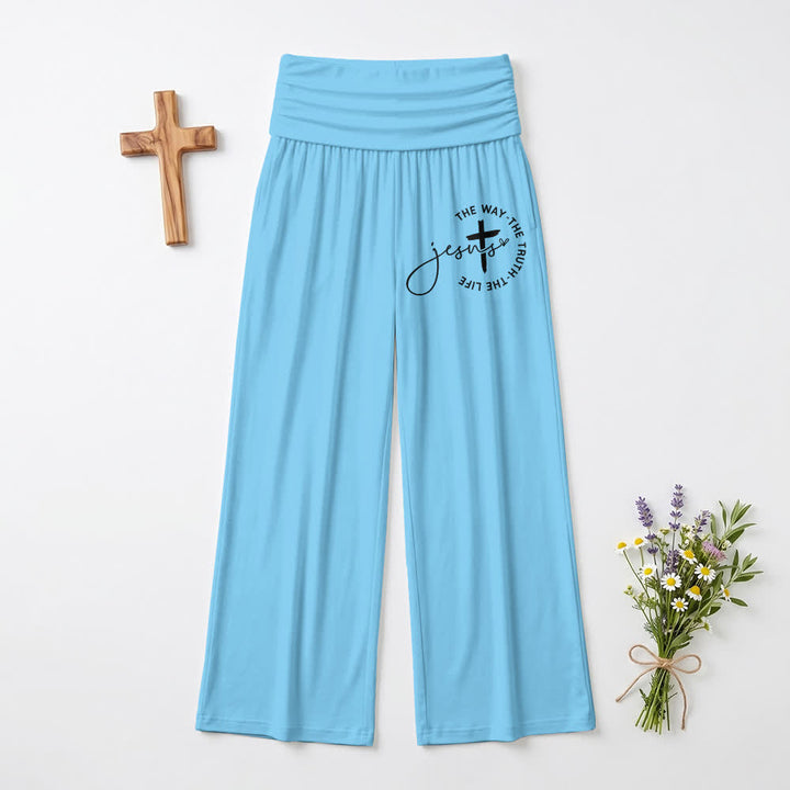 Christianartworkshop Pantaloni da donna a gamba larga con risvolto in vita e croce di Gesù - Blu - US22,UK/AU26,EU54 - image 12