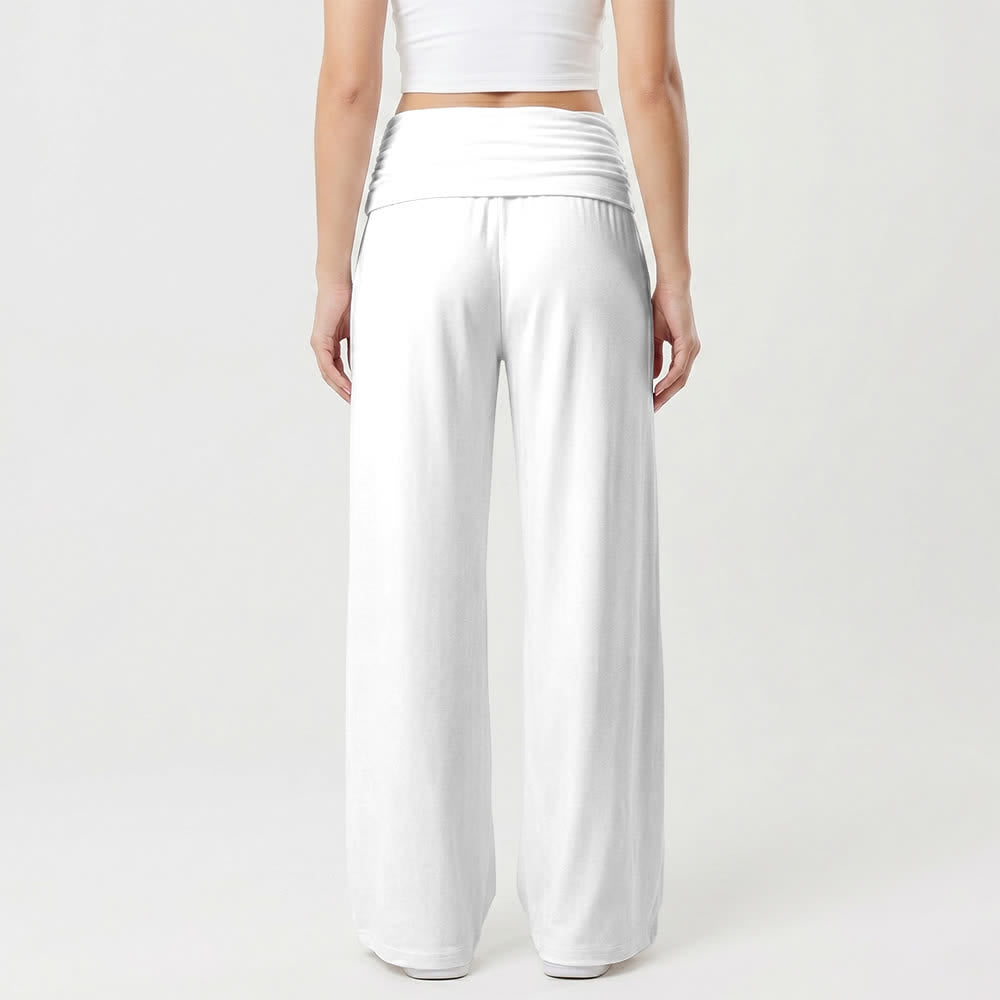 Christianartworkshop Eleganti pantaloni da donna neri a gamba larga con motivo a croce e drappeggio morbido. - image 14