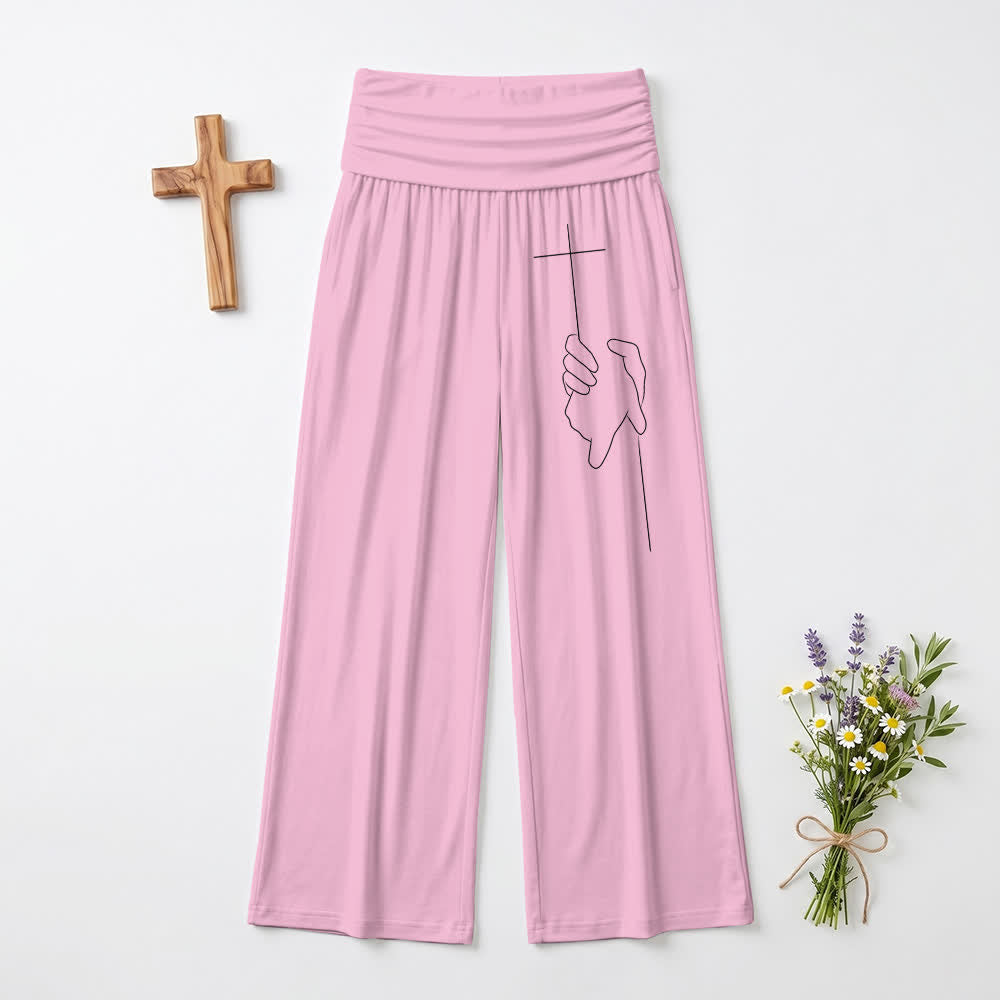 Christianartworkshop Eleganti pantaloni da donna neri a gamba larga con motivo a croce e drappeggio morbido. - Rosa - US22,UK/AU26,EU54 - image 9