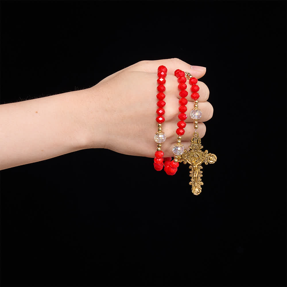 Christianartworkshop Rosario ornato a tema Santa Teresa con croce intagliata a forma di rosa: emblema della dolce grazia celeste. - image 1