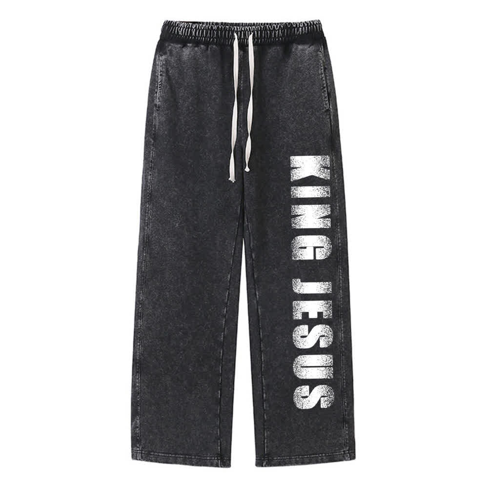 Christianartworkshop Pantaloni della tuta King Jesus Vintage Street Statement Washed - Nero - XL - image 0
