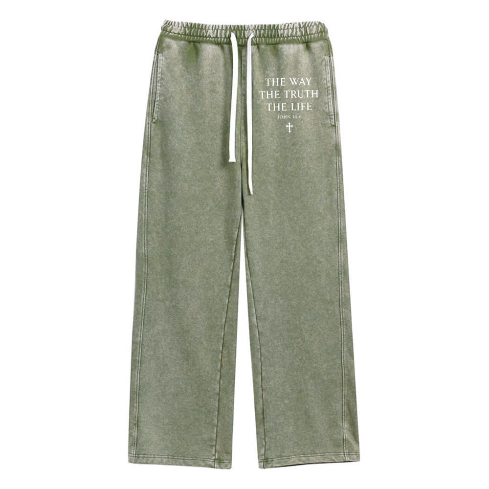 Christianartworkshop La Via La Verità La Vita Pantaloni della tuta lavati - Verde militare - 2XL - image 12