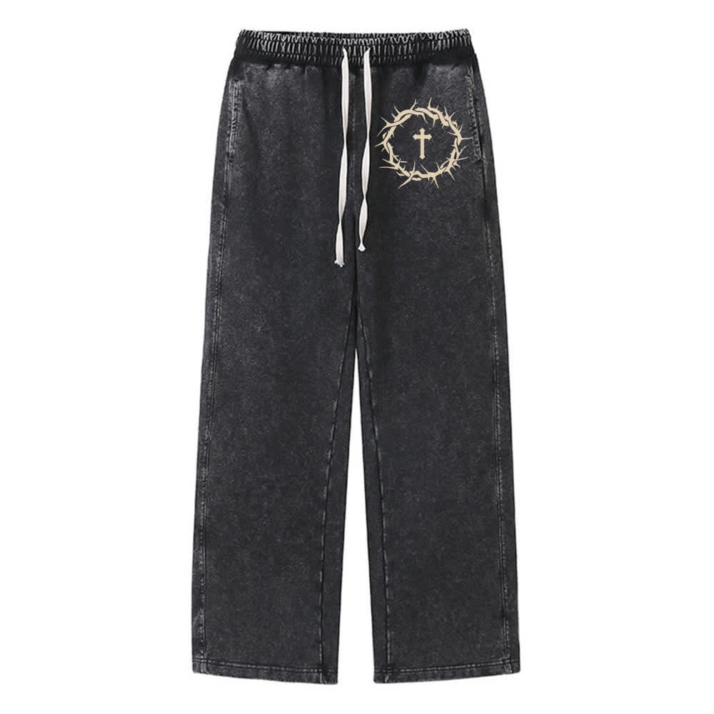Christianartworkshop Pantaloni della tuta Thorn Cross Relaxed Fit Washed - Nero - 2XL - image 3
